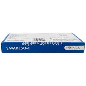 サバデソ E,デソゲストレル 0.15mg/  エチニルエストラジオール 0.03mg, 21 錠,　製造元：Sava Healthcare, 箱底面-1